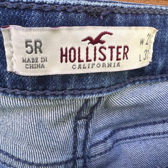 Hollister Embroidered Skinny Distressed MId-Rise Blue Jeans Size 5 - Picture 2 of 14